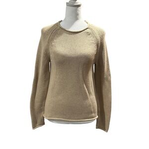 J.Crew Mercantile Rollneck Pullover Sweater Tan Beige Cotton Raglan Womens Small